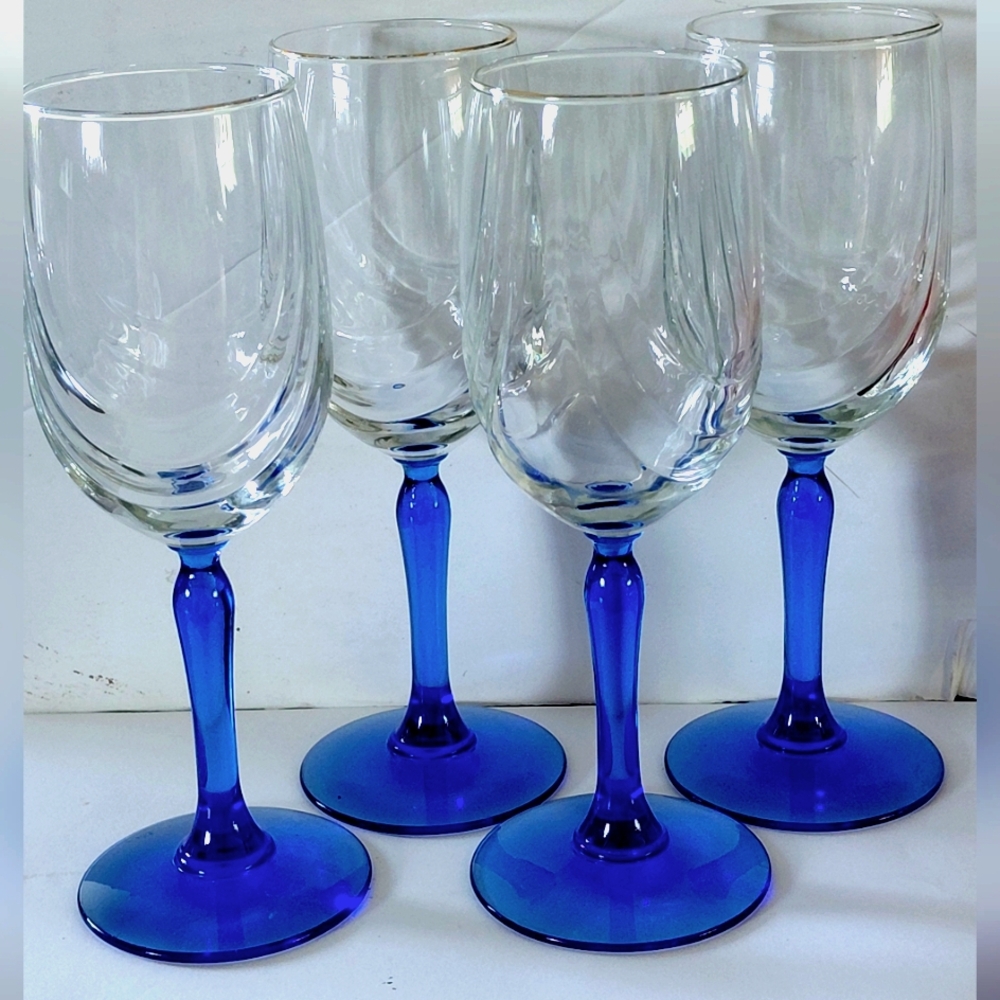 4 Vintage Libbeys Blue Stem Glasswear